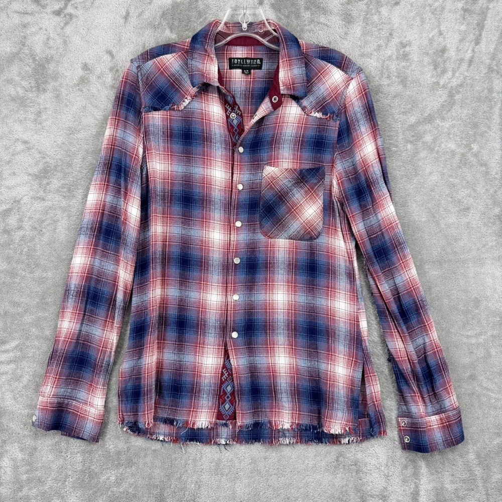 Idyllwind Shirt Womens‎ Small Plaid Flannel Frayed Hem Pearl Snap Western Boho